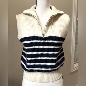 Half zip sweater vest Sincerely Jules MED cream, navy stripe